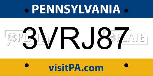 3VRJ87 Pennsylvania License Plate