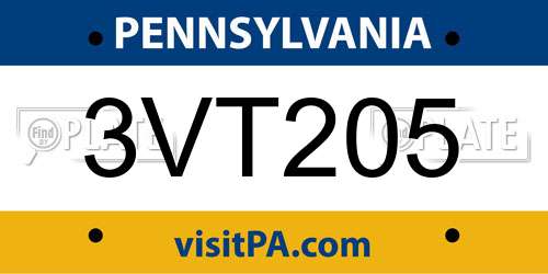3VT205 Pennsylvania License Plate