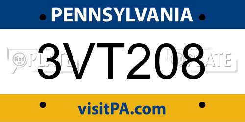 3VT208 Pennsylvania License Plate