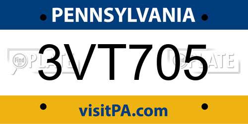 3VT705 Pennsylvania License Plate
