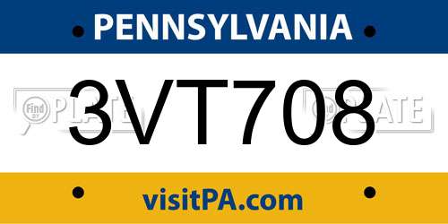 3VT708 Pennsylvania License Plate