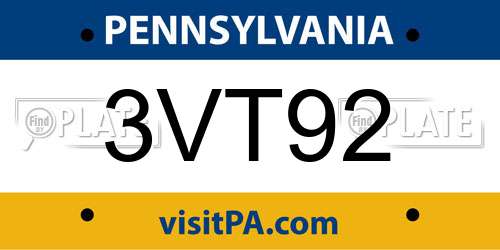 3VT92 Pennsylvania License Plate