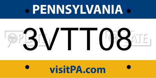 3VTT08 Pennsylvania License Plate