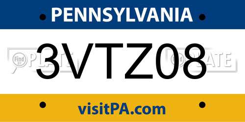 3VTZ08 Pennsylvania License Plate