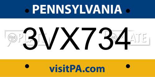 3VX734 Pennsylvania License Plate