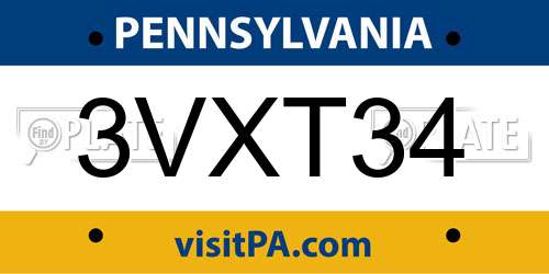 3VXT34 Pennsylvania License Plate