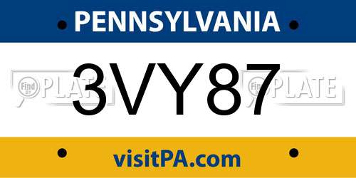 3VY87 Pennsylvania License Plate