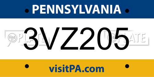 3VZ205 Pennsylvania License Plate