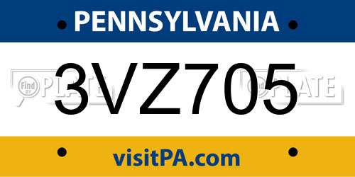 3VZ705 Pennsylvania License Plate