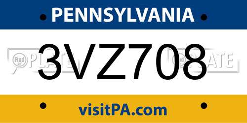 3VZ708 Pennsylvania License Plate