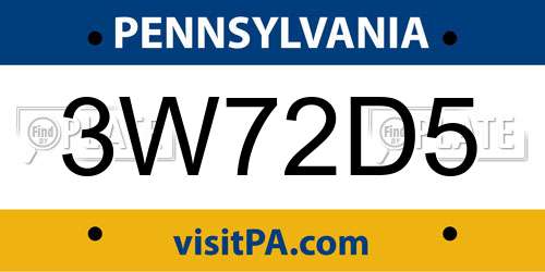 3W72D5 Pennsylvania License Plate