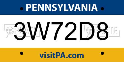 3W72D8 Pennsylvania License Plate