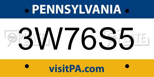 3W76S5 Pennsylvania License Plate