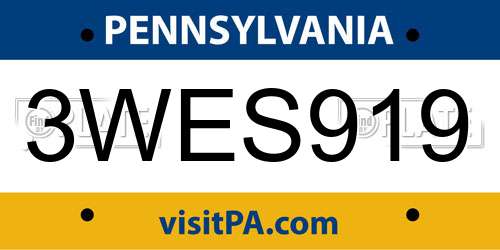 3WES919 Pennsylvania License Plate