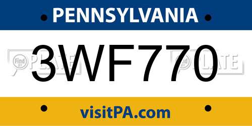 3WF770 Pennsylvania License Plate