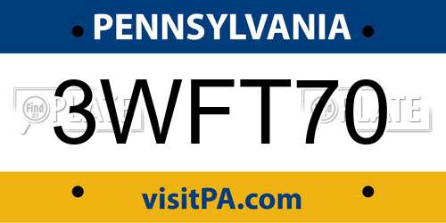 3WFT70 Pennsylvania License Plate