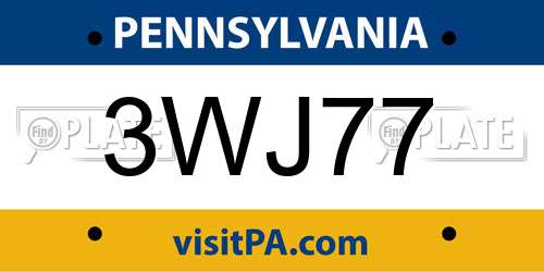 3WJ77 Pennsylvania License Plate