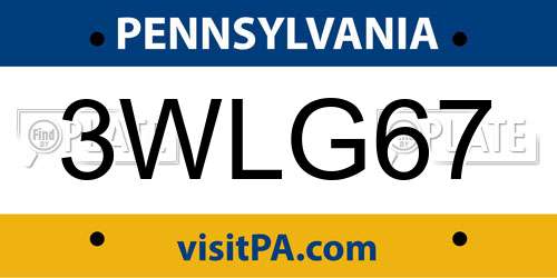 3WLG67 Pennsylvania License Plate