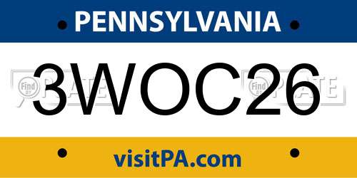 3WOC26 Pennsylvania License Plate