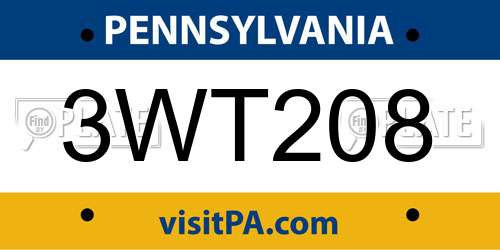 3WT208 Pennsylvania License Plate