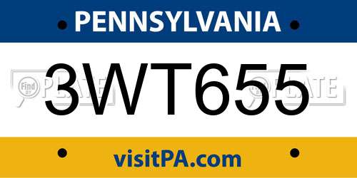 3WT655 Pennsylvania License Plate