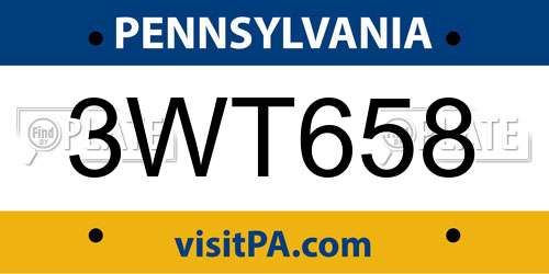 3WT658 Pennsylvania License Plate