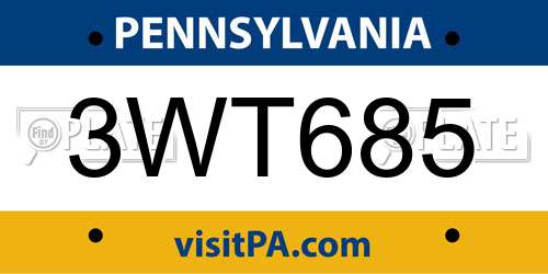 3WT685 Pennsylvania License Plate