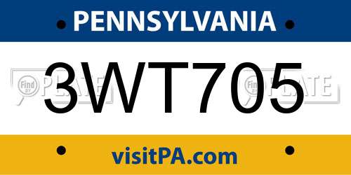 3WT705 Pennsylvania License Plate
