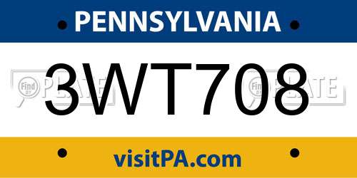 3WT708 Pennsylvania License Plate