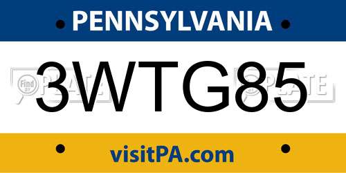 3WTG85 Pennsylvania License Plate