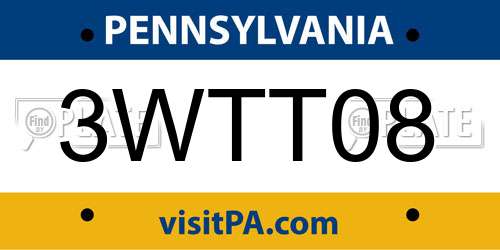 3WTT08 Pennsylvania License Plate