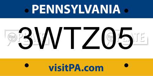 3WTZ05 Pennsylvania License Plate