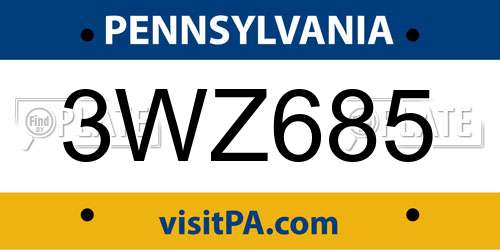 3WZ685 Pennsylvania License Plate