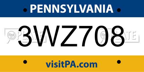 3WZ708 Pennsylvania License Plate