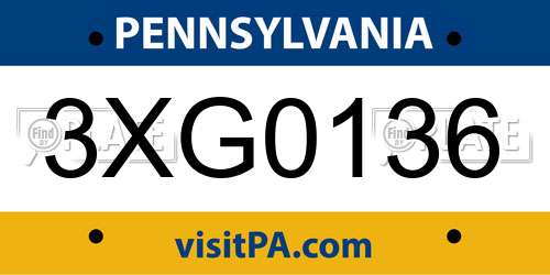 3XG0136 Pennsylvania License Plate