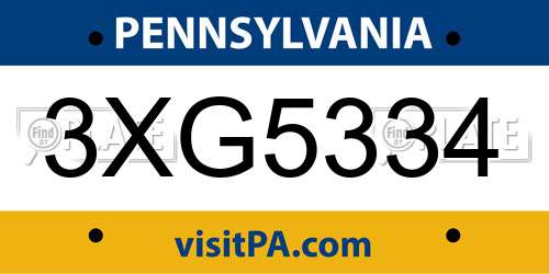 3XG5334 Pennsylvania License Plate