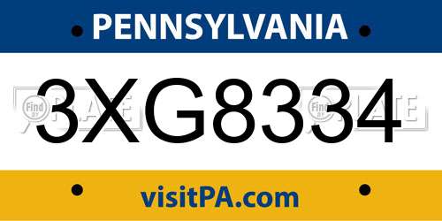 3XG8334 Pennsylvania License Plate