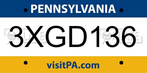 3XGD136 Pennsylvania License Plate
