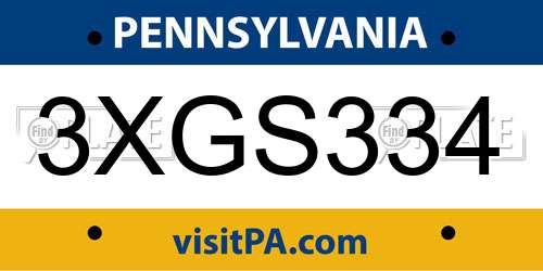 3XGS334 Pennsylvania License Plate