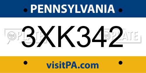 3XK342 Pennsylvania License Plate