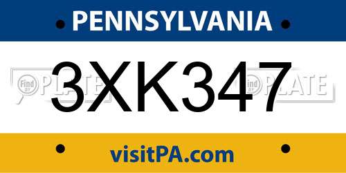 3XK347 Pennsylvania License Plate
