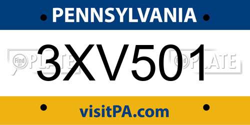 3XV501 Pennsylvania License Plate
