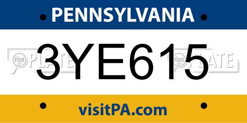 3YE615 Pennsylvania License Plate