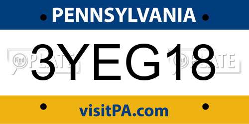 3YEG18 Pennsylvania License Plate