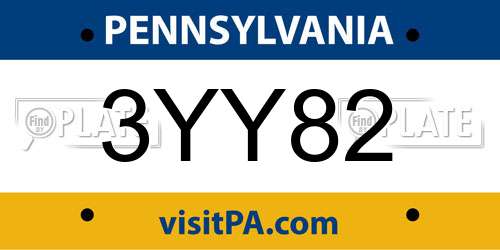 3YY82 Pennsylvania License Plate