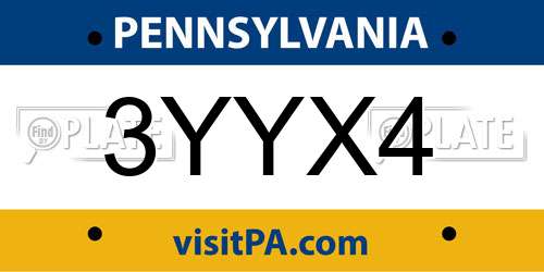 3YYX4 Pennsylvania License Plate