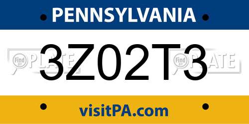 3Z02T3 Pennsylvania License Plate