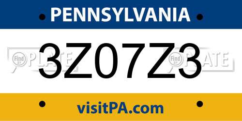 3Z07Z3 Pennsylvania License Plate