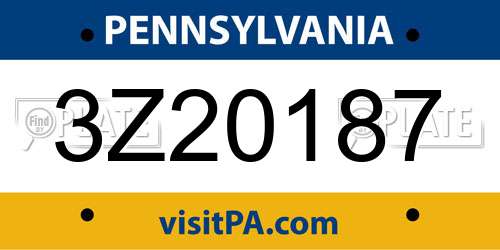 3Z20187 Pennsylvania License Plate