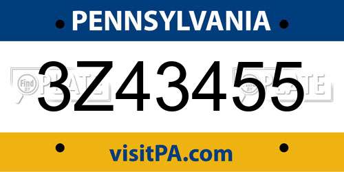 3Z43455 Pennsylvania License Plate